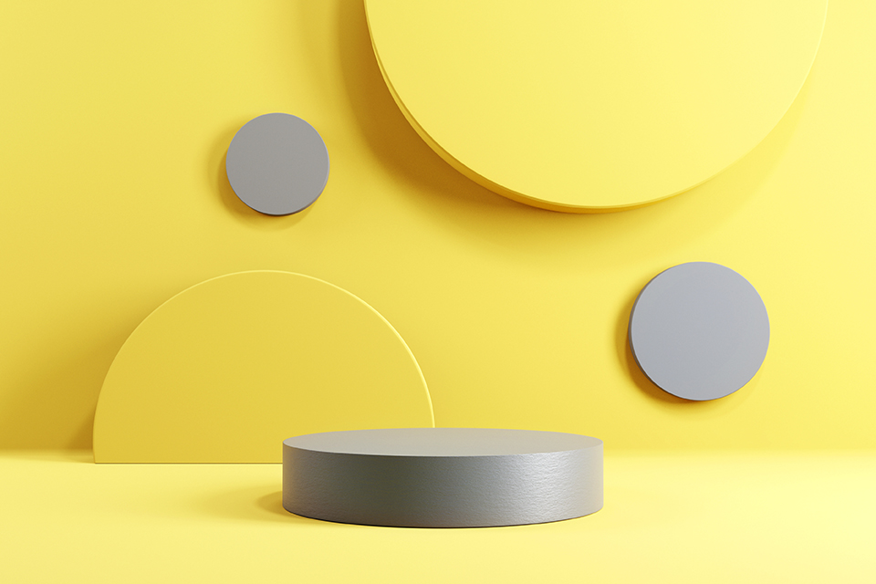 Abstract minimal scene with geometric forms. Cylinder podium sta